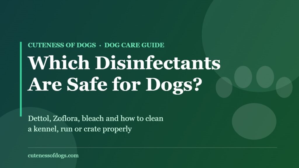Guide title card reading Which Disinfectants Are Safe for Dogs, with a paw print on a dark green background
